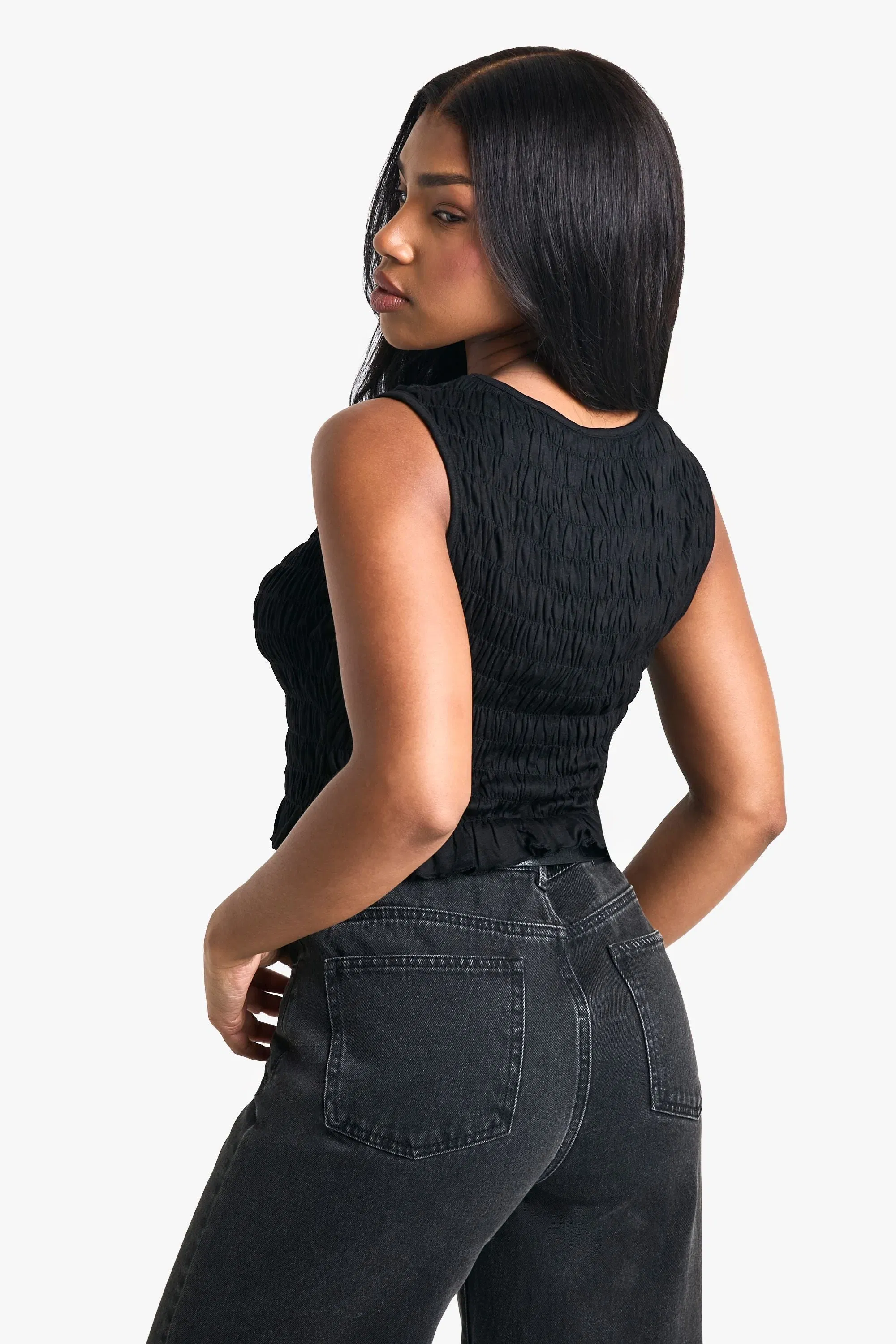 Shirred Sleeveless Tank