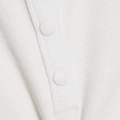 White Sleeveless Ribbed Popper Top