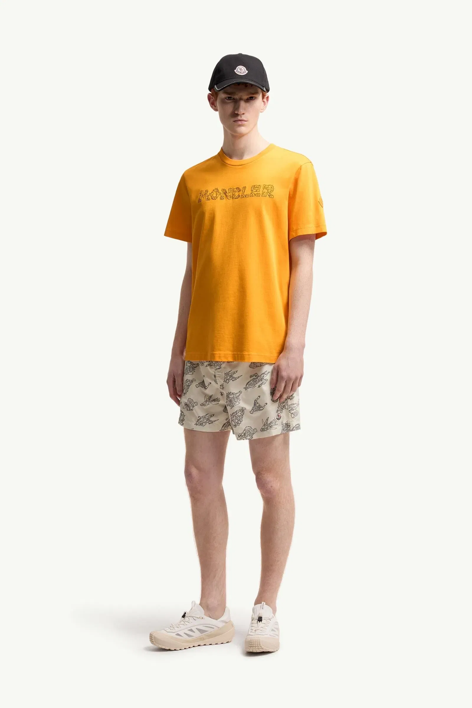 Moncler Space Embroidered Logo Cotton T-Shirt Yellow Yellow