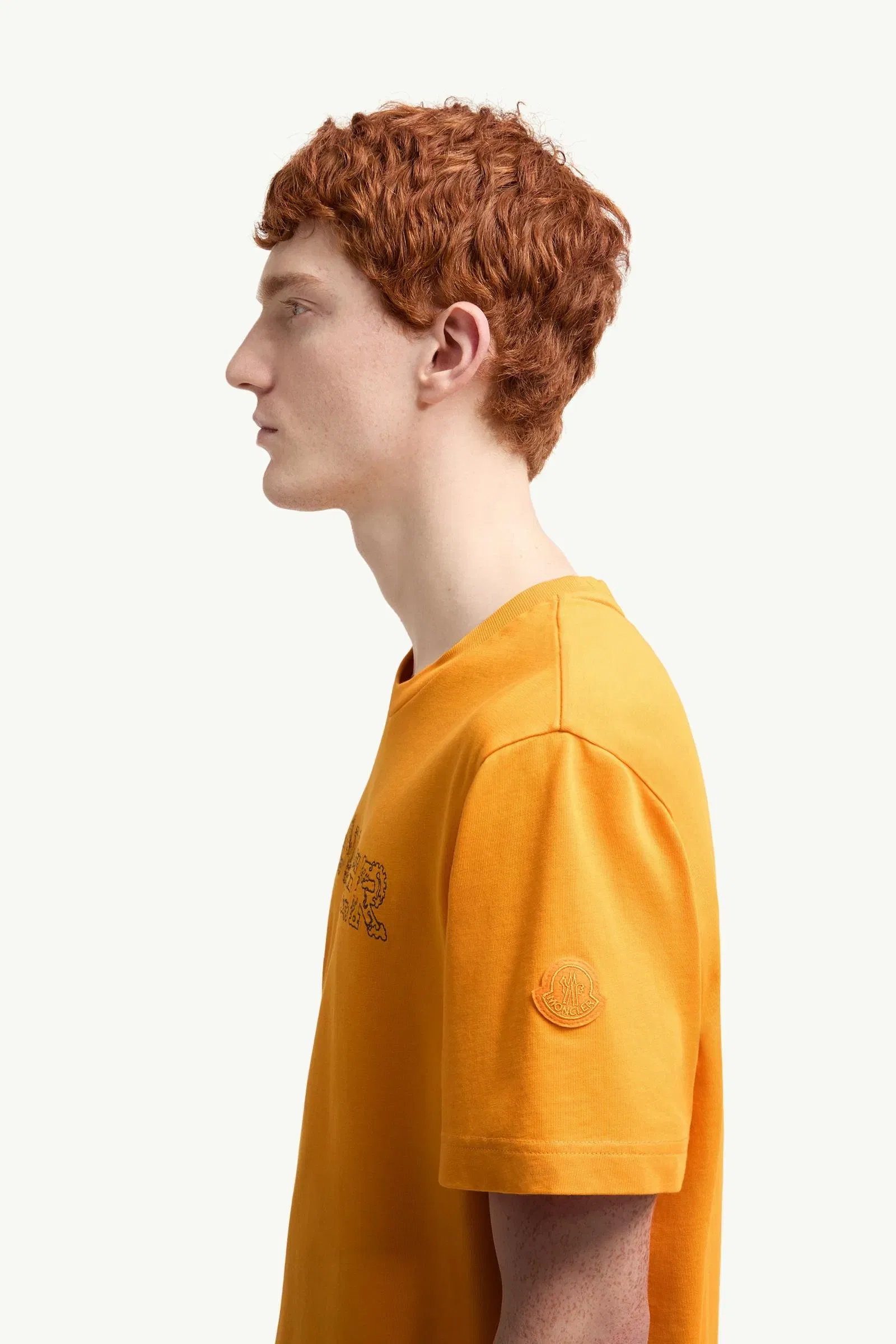 Moncler Space Embroidered Logo Cotton T-Shirt Yellow Yellow