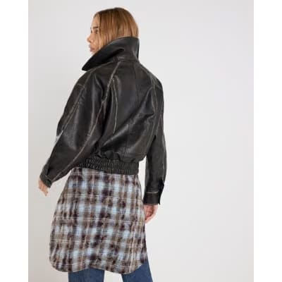 Black Faux Leather Double Breasted Jacket