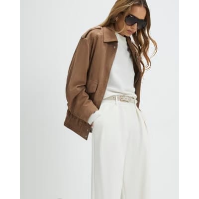 Cream Belted Wide Leg Trousers