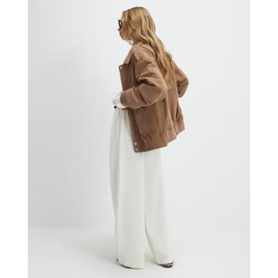 Cream Belted Wide Leg Trousers