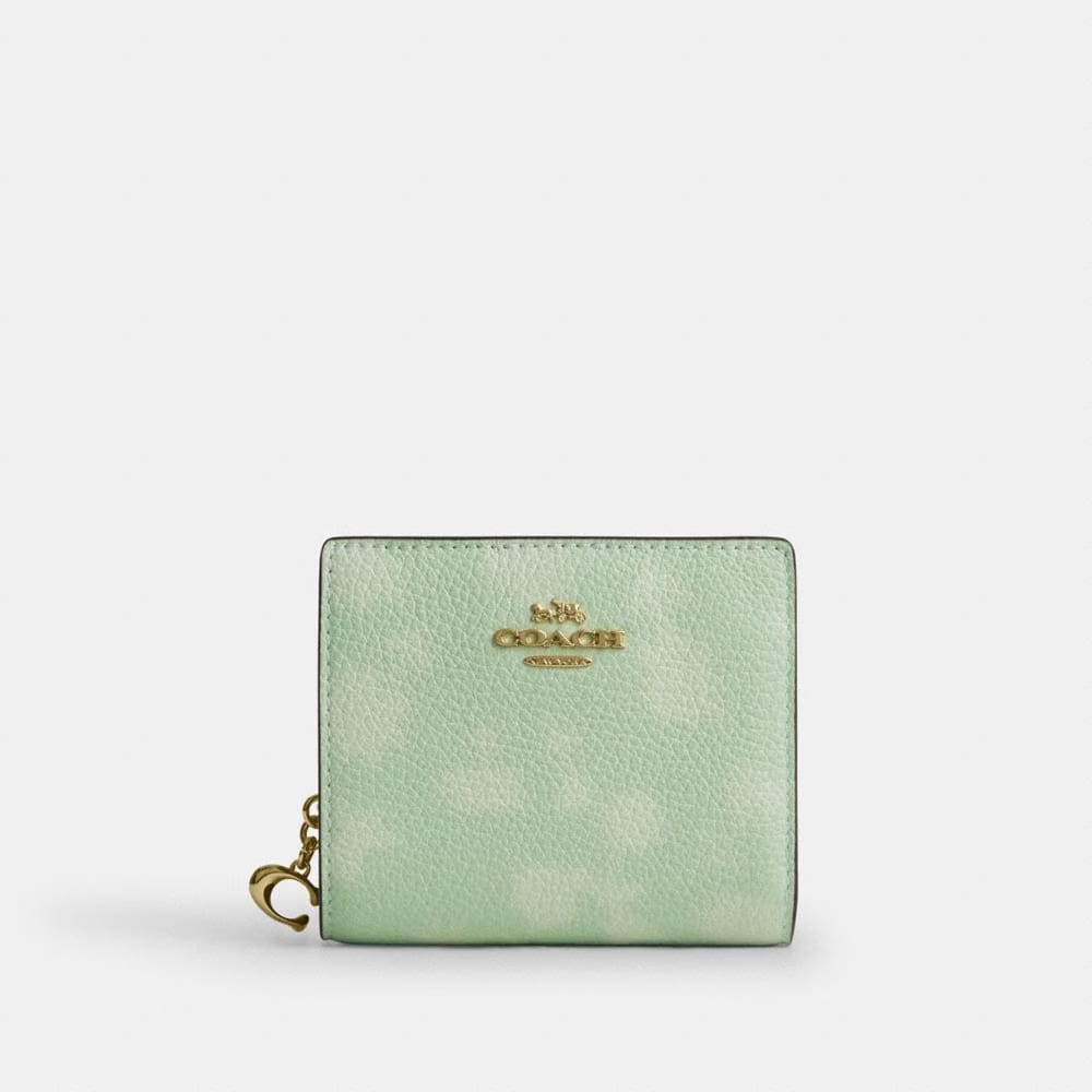 Coach Snap Wallet With Floral Print Gold Pale Green