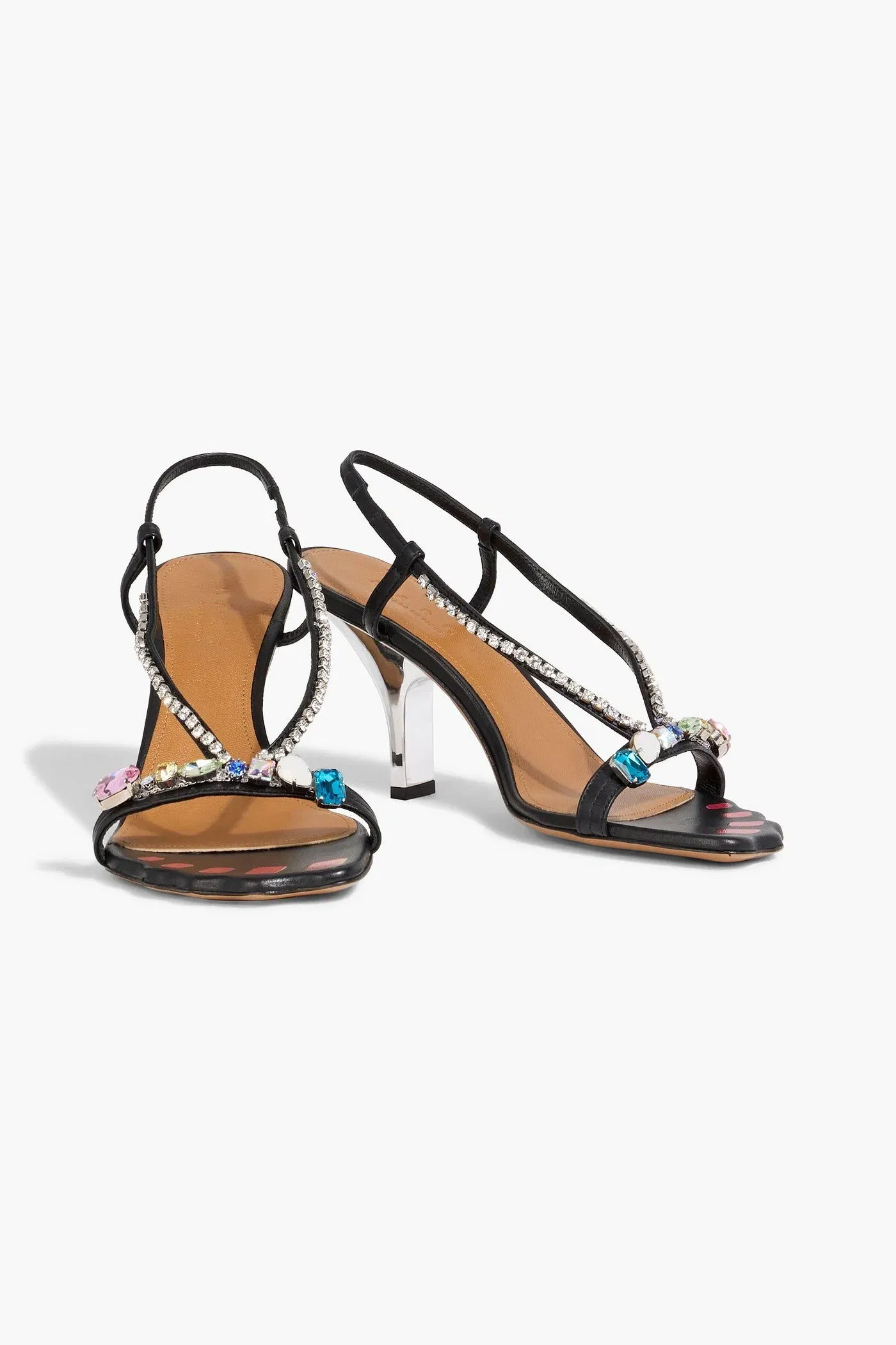 Marni Crystal-Embellished Leather Slingback Sandals Black Women's
