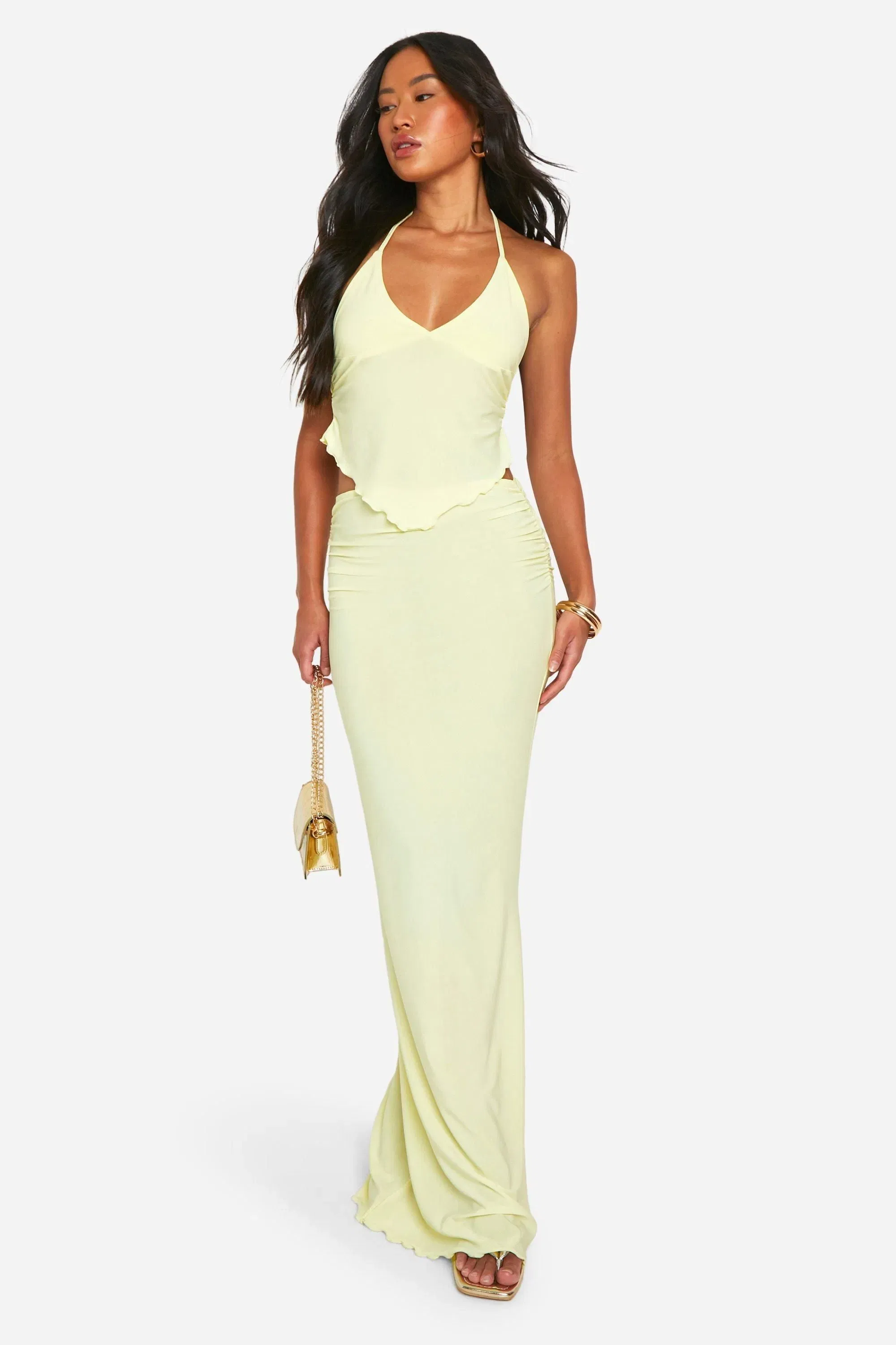 Asymmetric Lettuce Hem Halter Neck Top