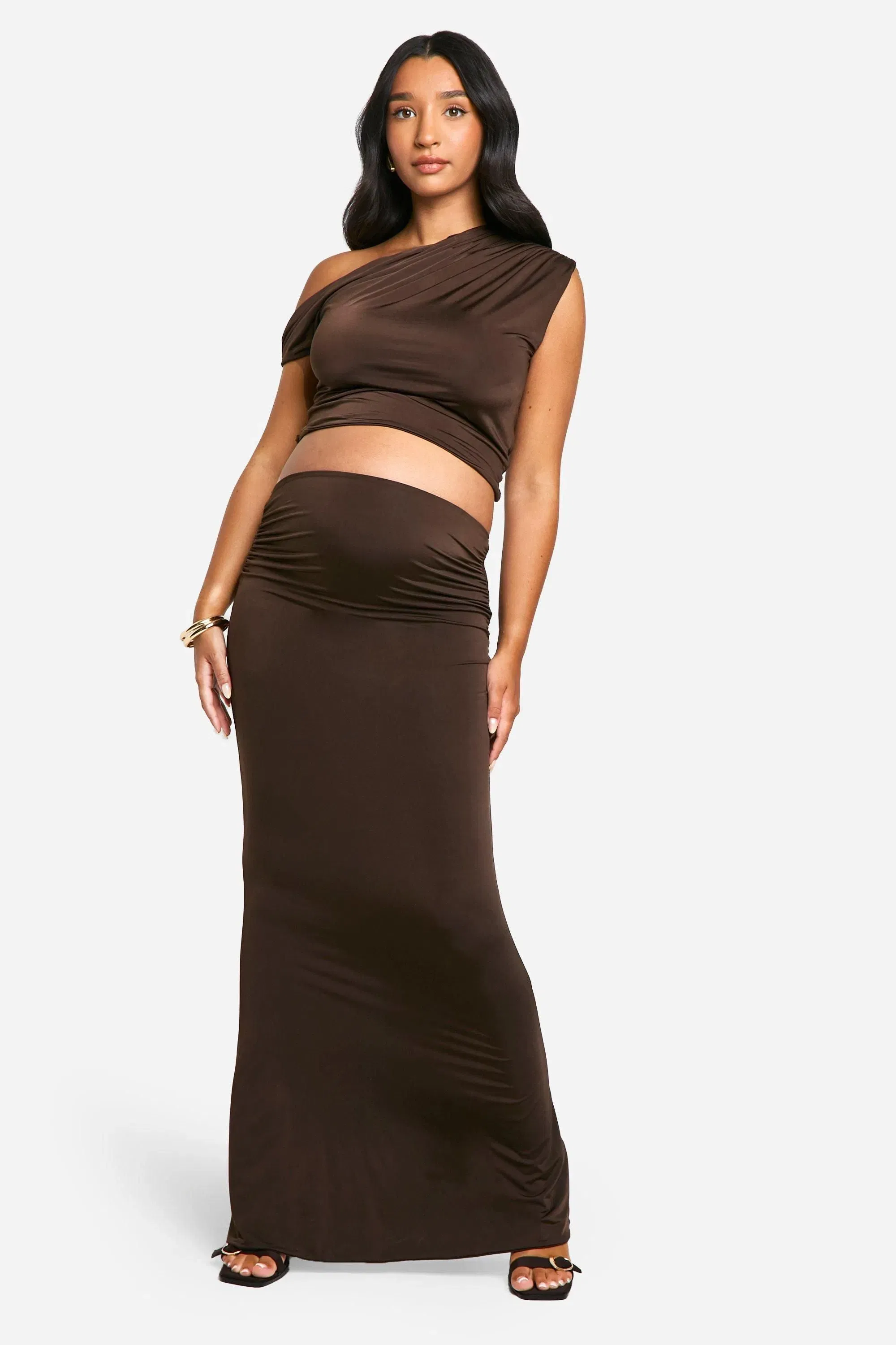 Emily Shak Maternity Slinky Ruched Off The Shoulder Top