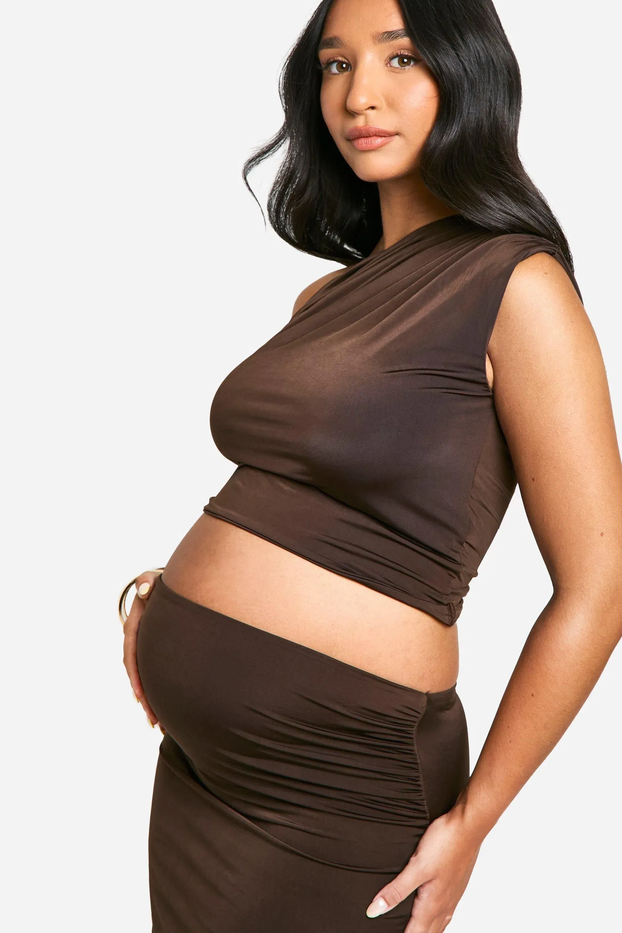 Emily Shak Maternity Slinky Ruched Off The Shoulder Top