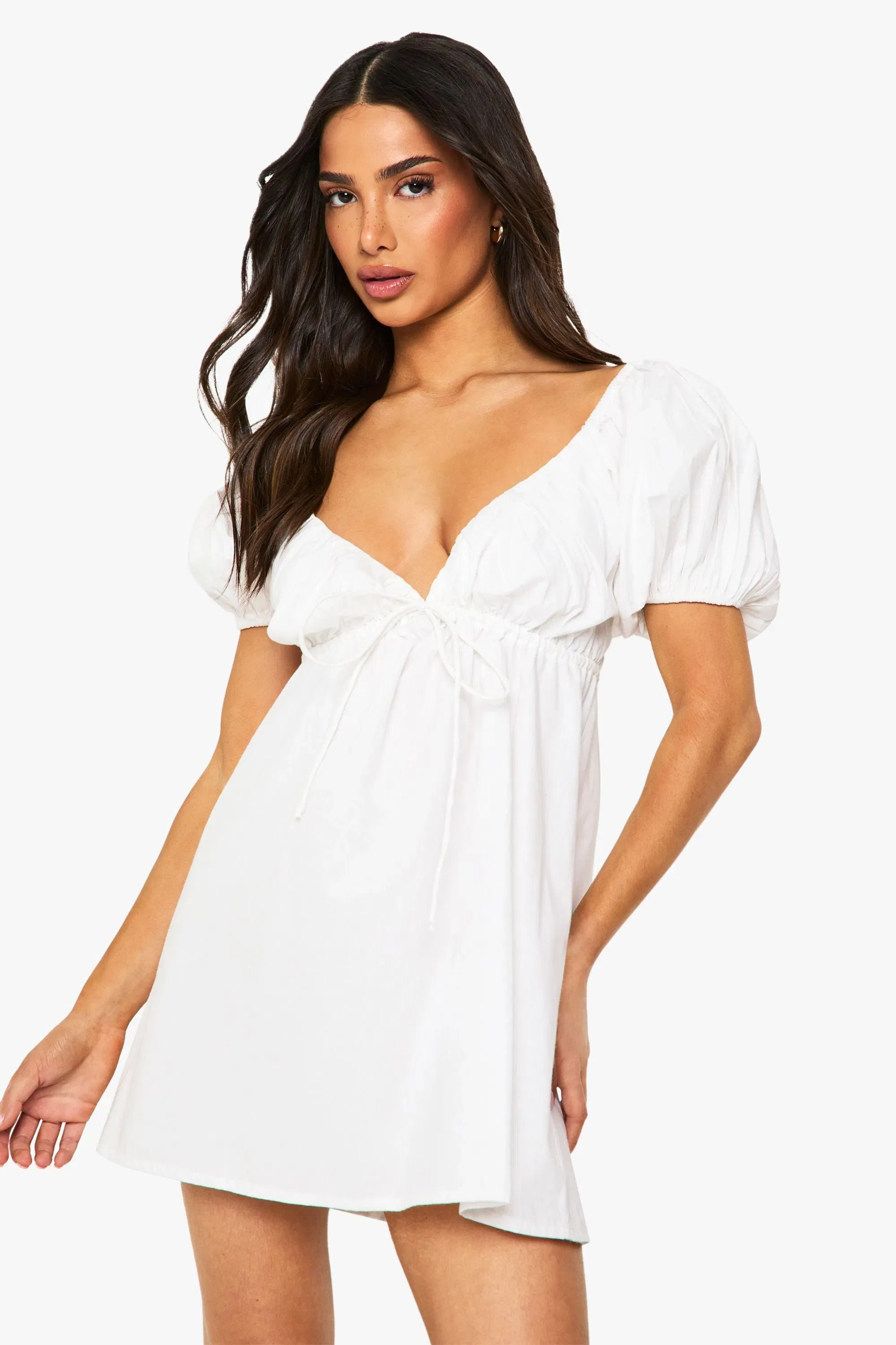 Petite Poplin Puff Sleeve Mini Dress