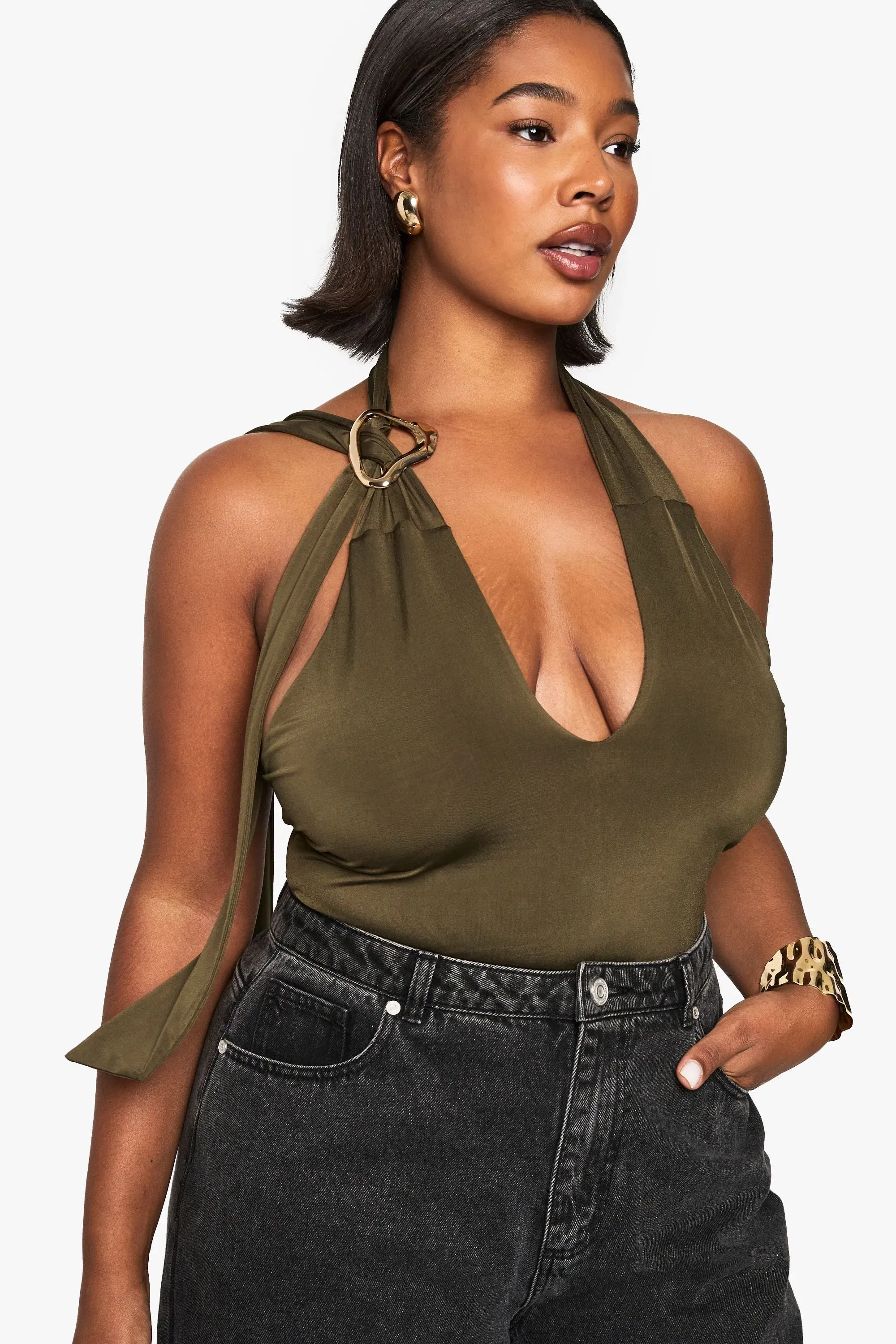 Plus Halter Keyhole Ruched Side Top