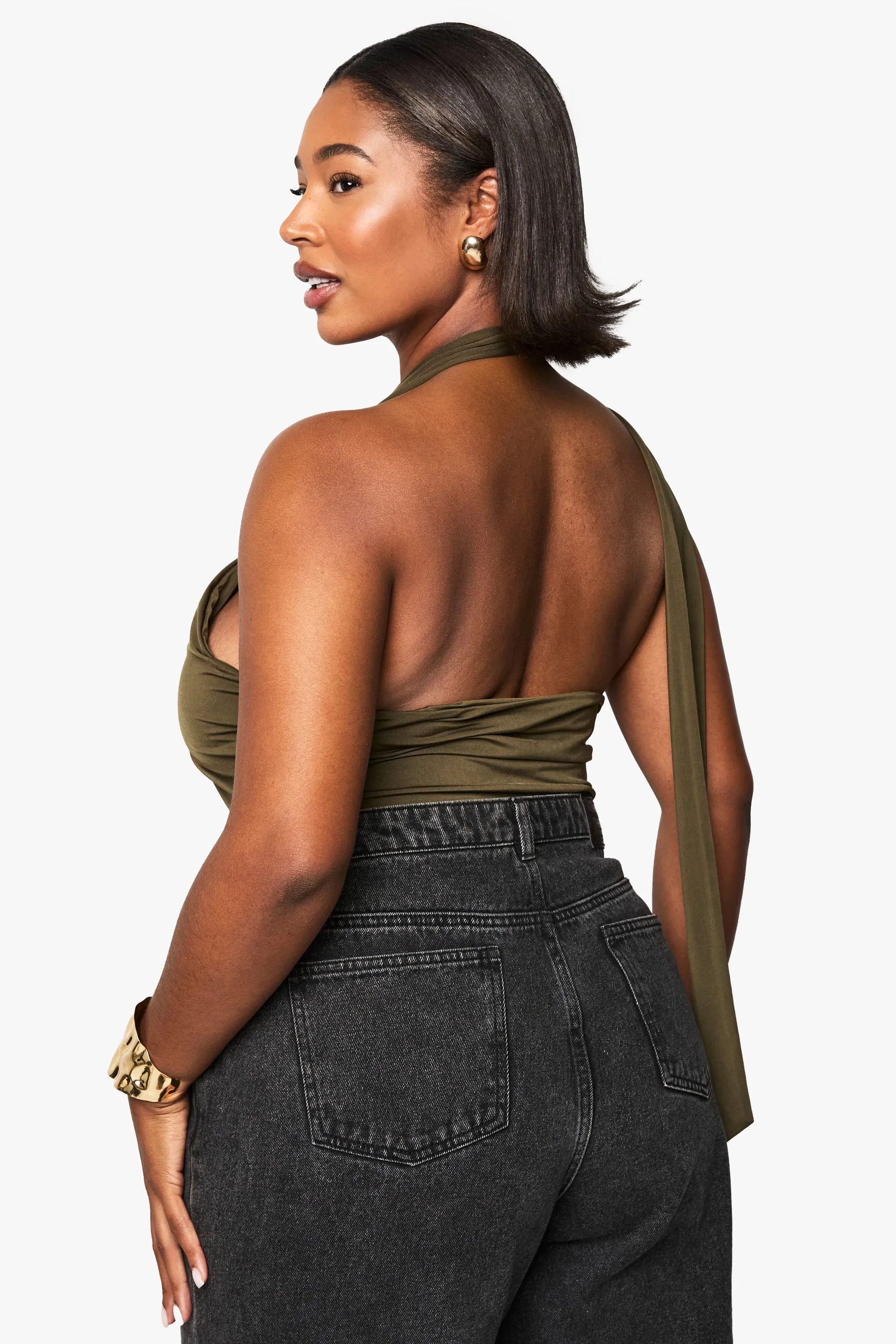 Plus Halter Keyhole Ruched Side Top