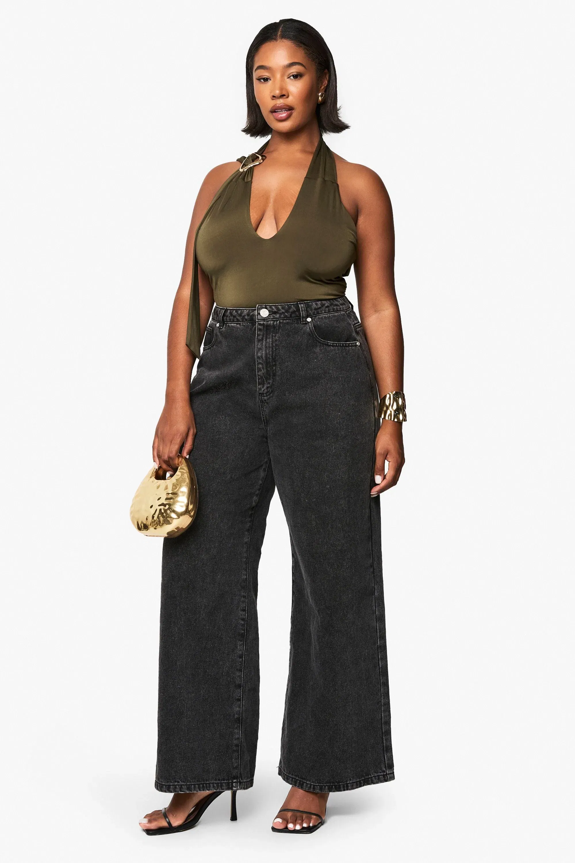 Plus Halter Keyhole Ruched Side Top