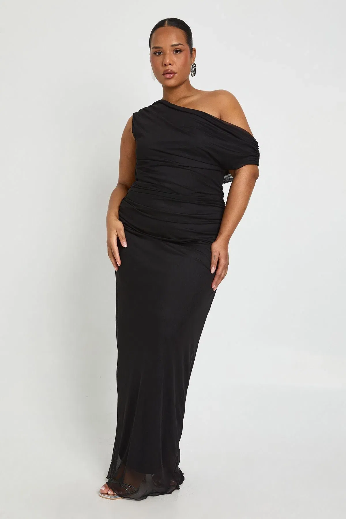 Plus Off The Shoulder Mesh Maxi Dress