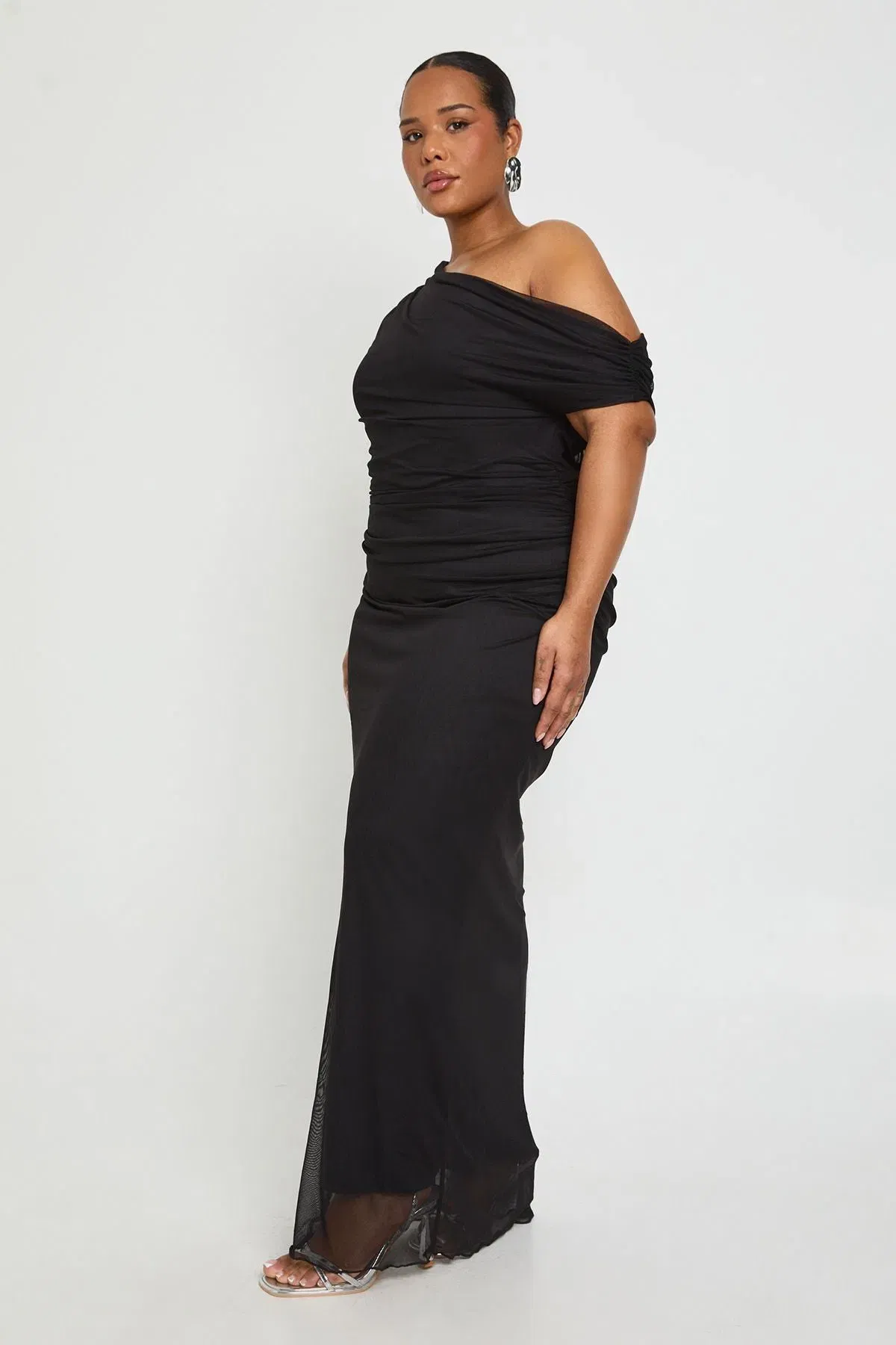 Plus Off The Shoulder Mesh Maxi Dress