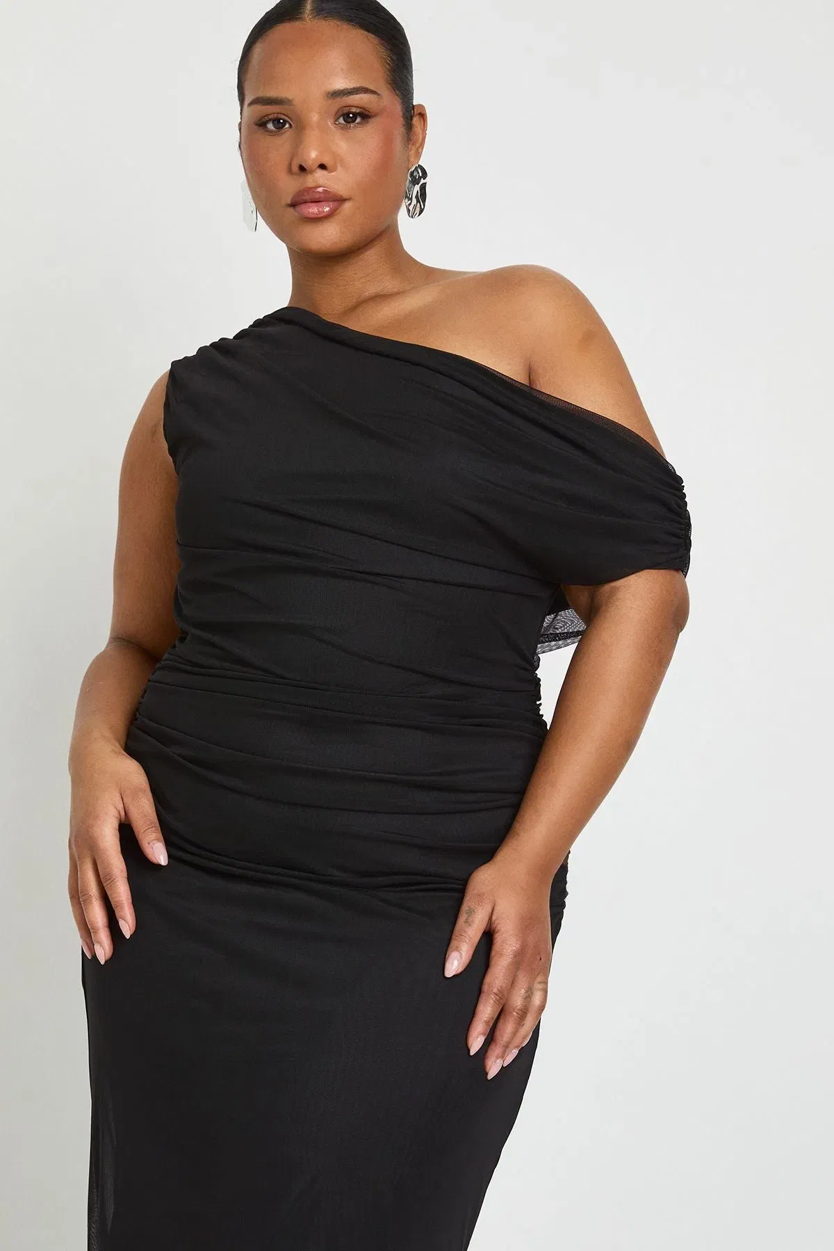 Plus Off The Shoulder Mesh Maxi Dress