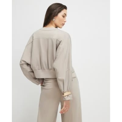Cream Long Sleeve Bomber Jacket