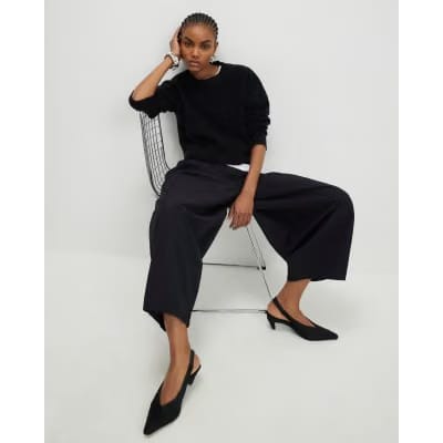 Black Poplin Barrel Leg Trousers