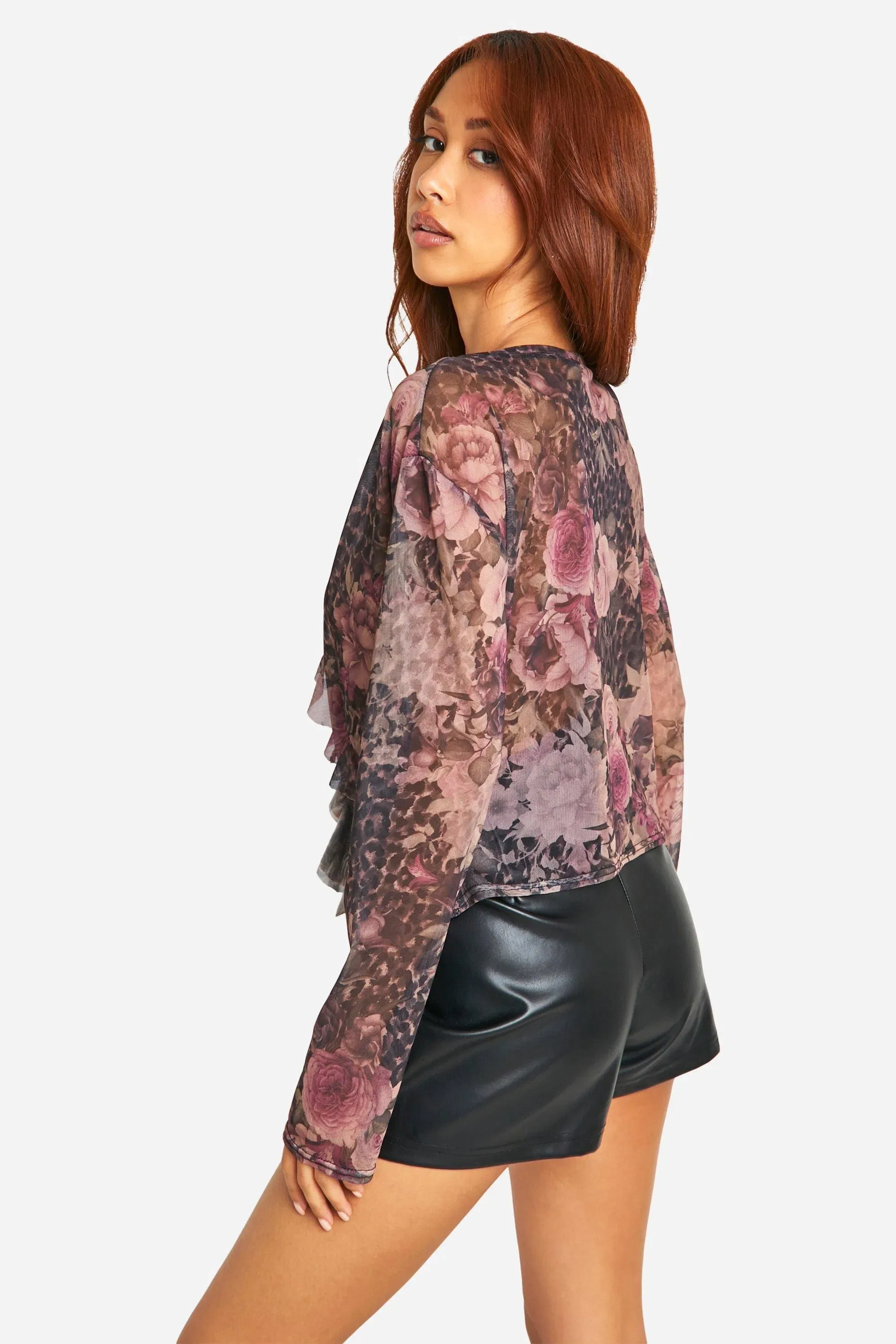 Mesh Frill Front Long Sleeve Top