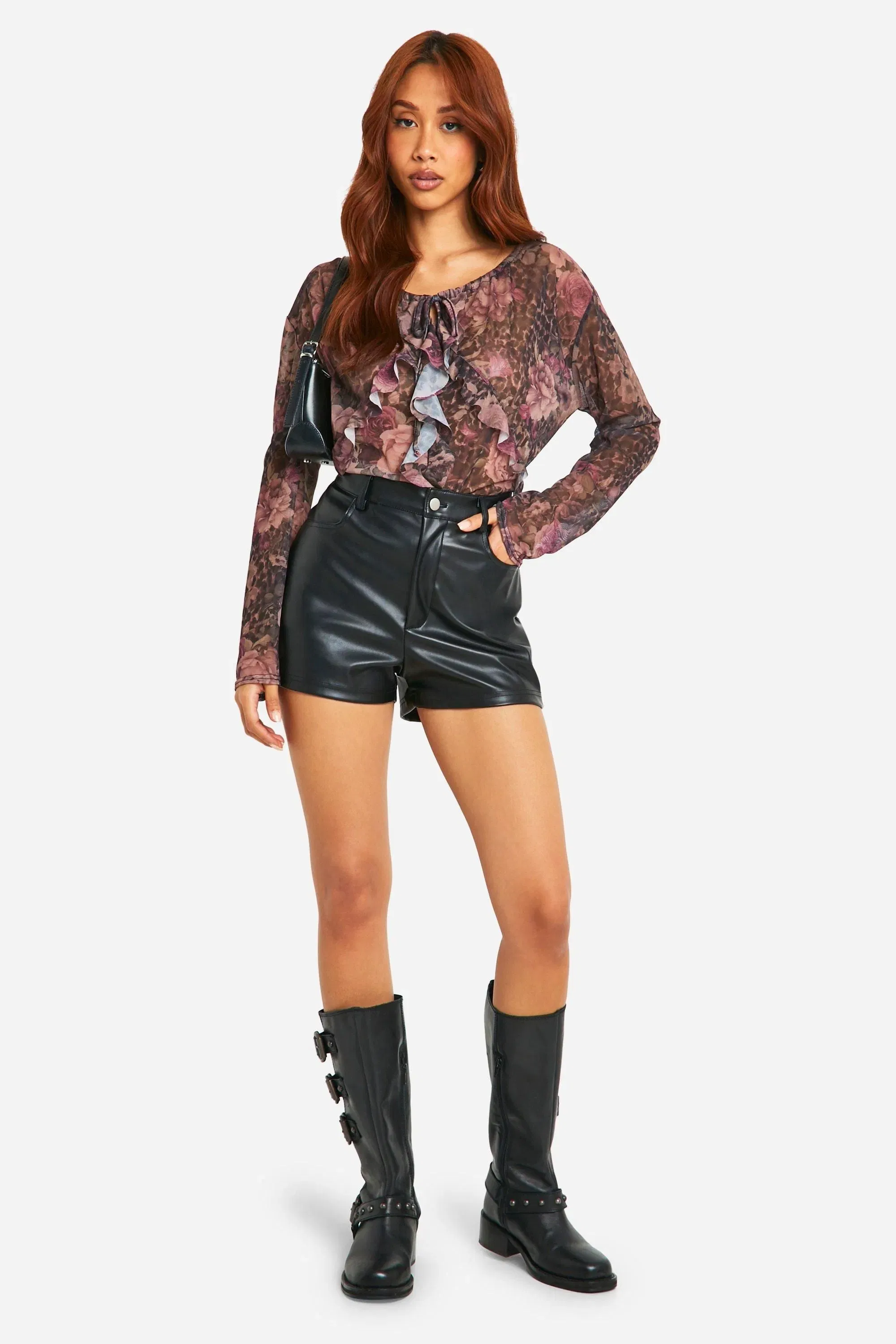 Mesh Frill Front Long Sleeve Top