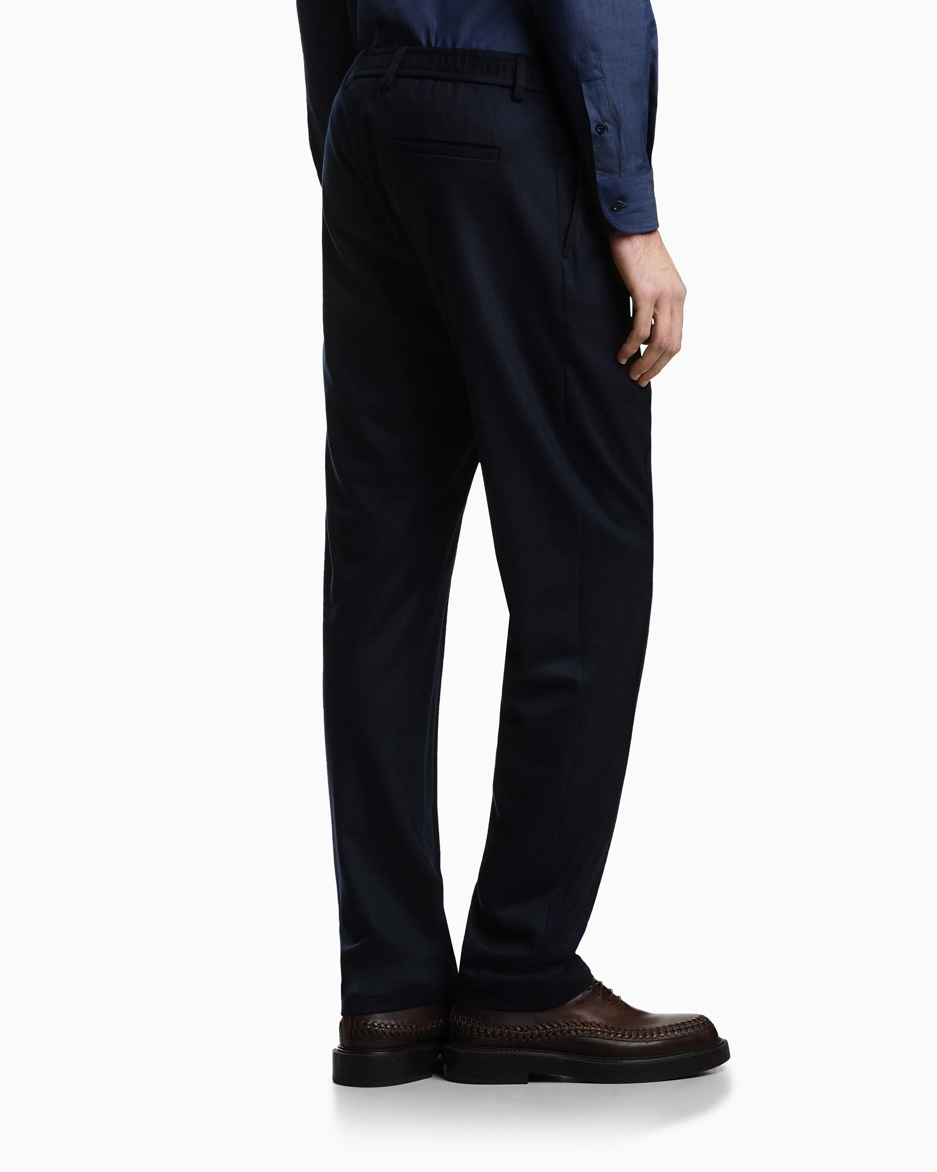 Emporio Armani Trousers with ribbing in ultra-lightweight compact wool jersey