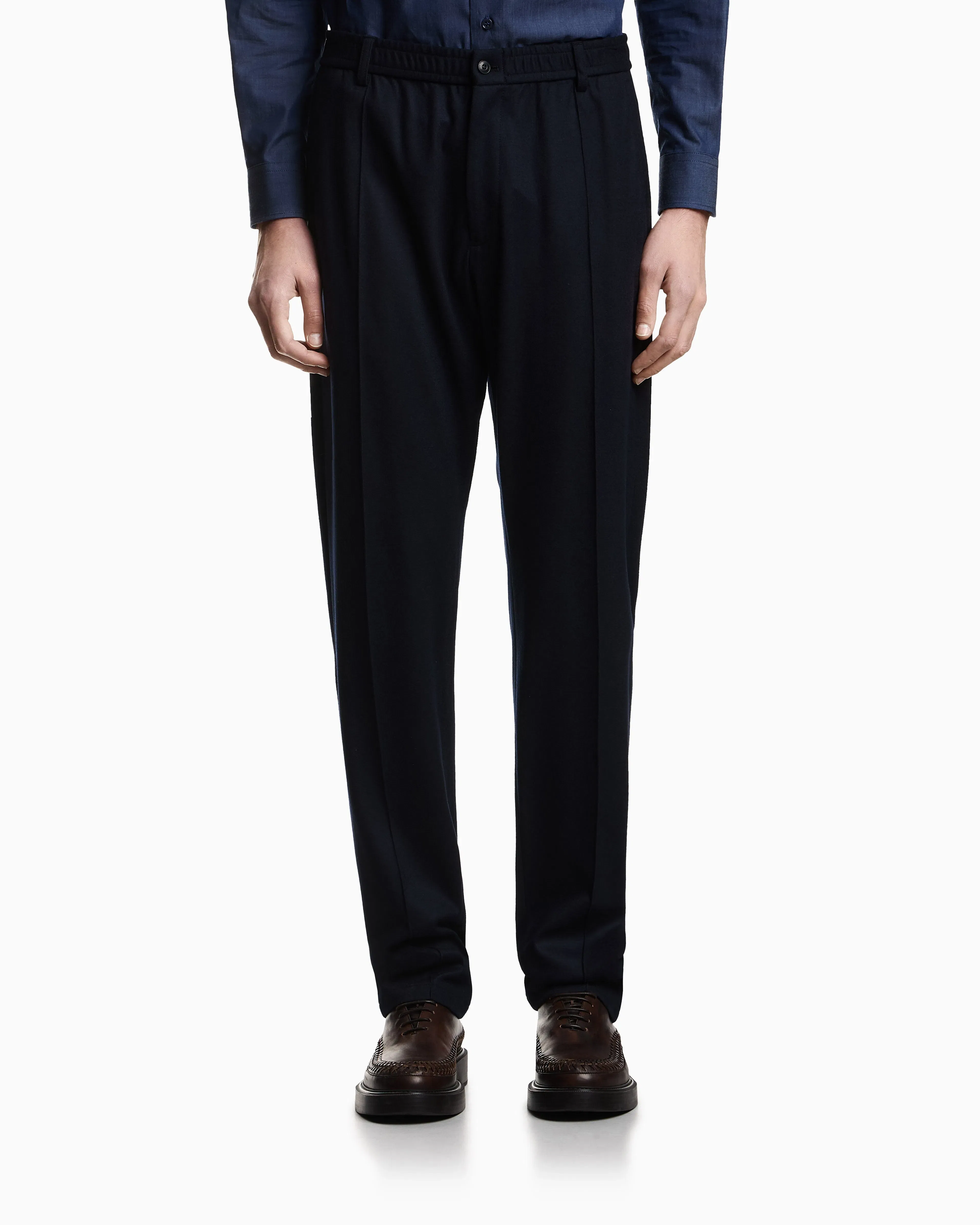 Emporio Armani Trousers with ribbing in ultra-lightweight compact wool jersey