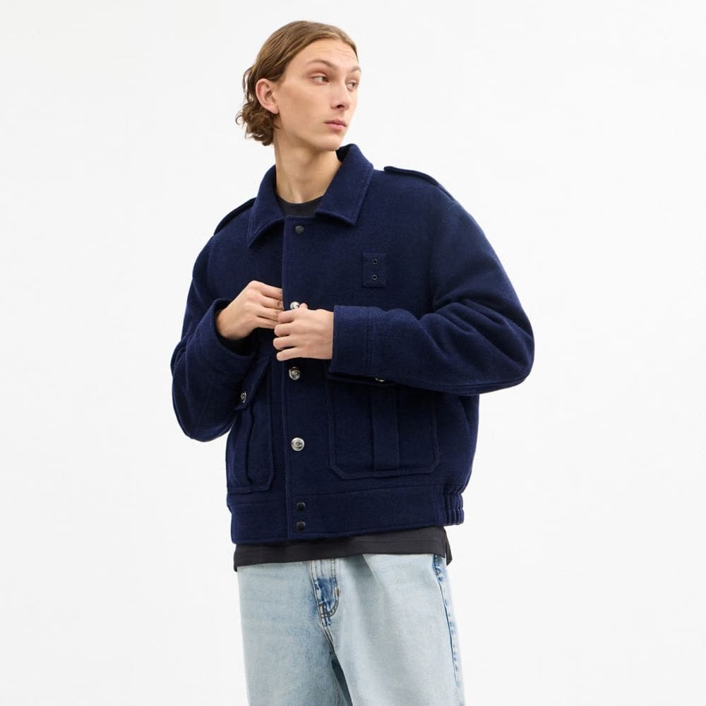 Coach Short Wool Jacket Navy Blue