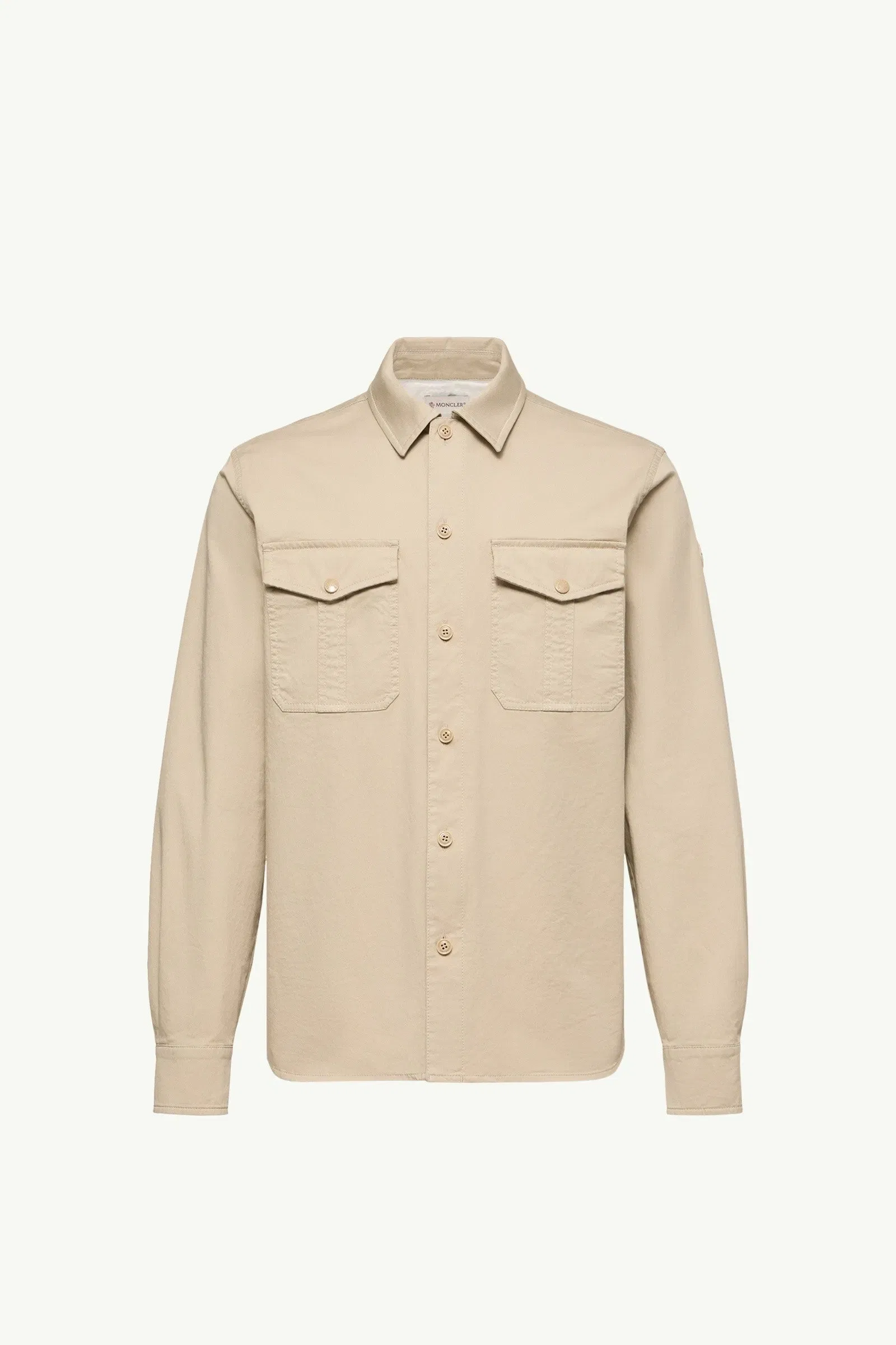 Moncler Cotton Blend Gabardine Long Sleeve Shirt Light Beige Light Beige