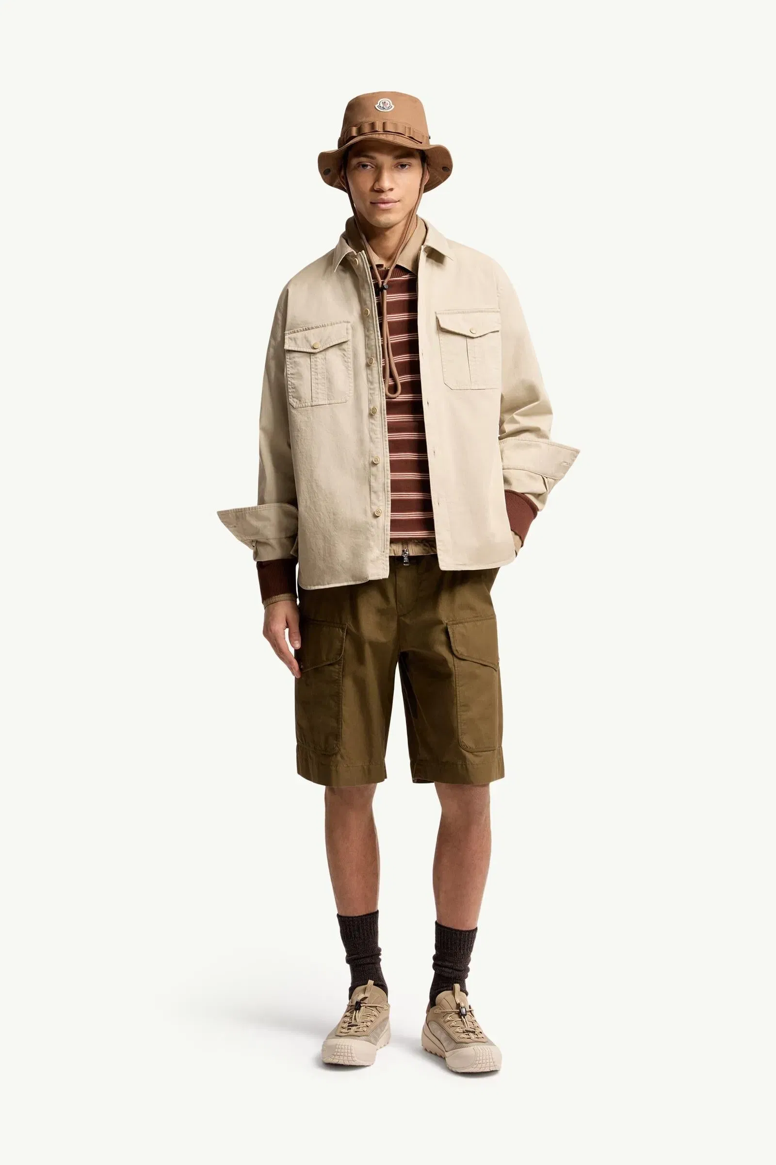 Moncler Cotton Blend Gabardine Long Sleeve Shirt Light Beige Light Beige