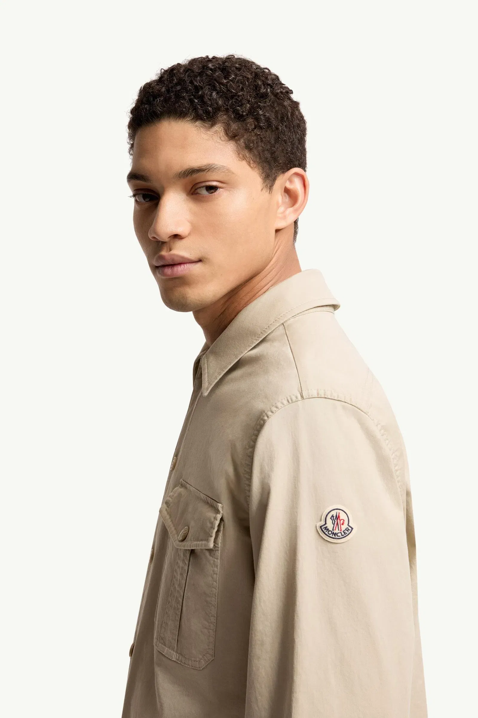 Moncler Cotton Blend Gabardine Long Sleeve Shirt Light Beige Light Beige