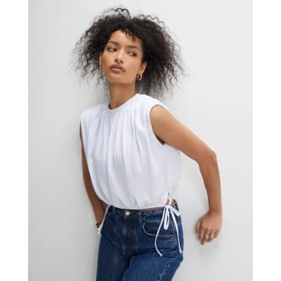 White Sleeveless Bubble Hem Top