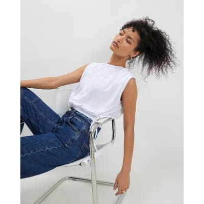 White Sleeveless Bubble Hem Top