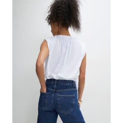 White Sleeveless Bubble Hem Top