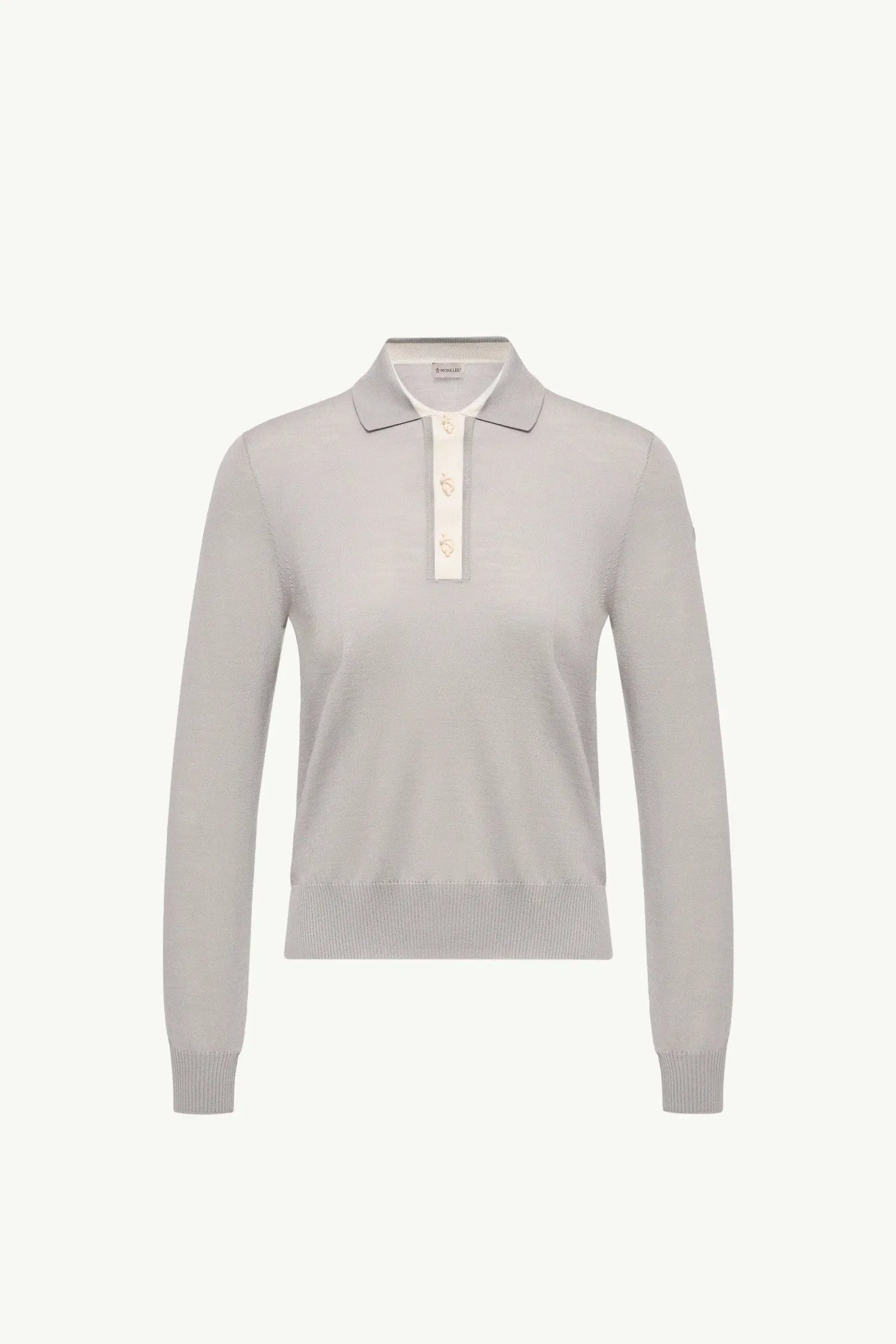Moncler Wool Long Sleeve Polo Shirt Grey Grey