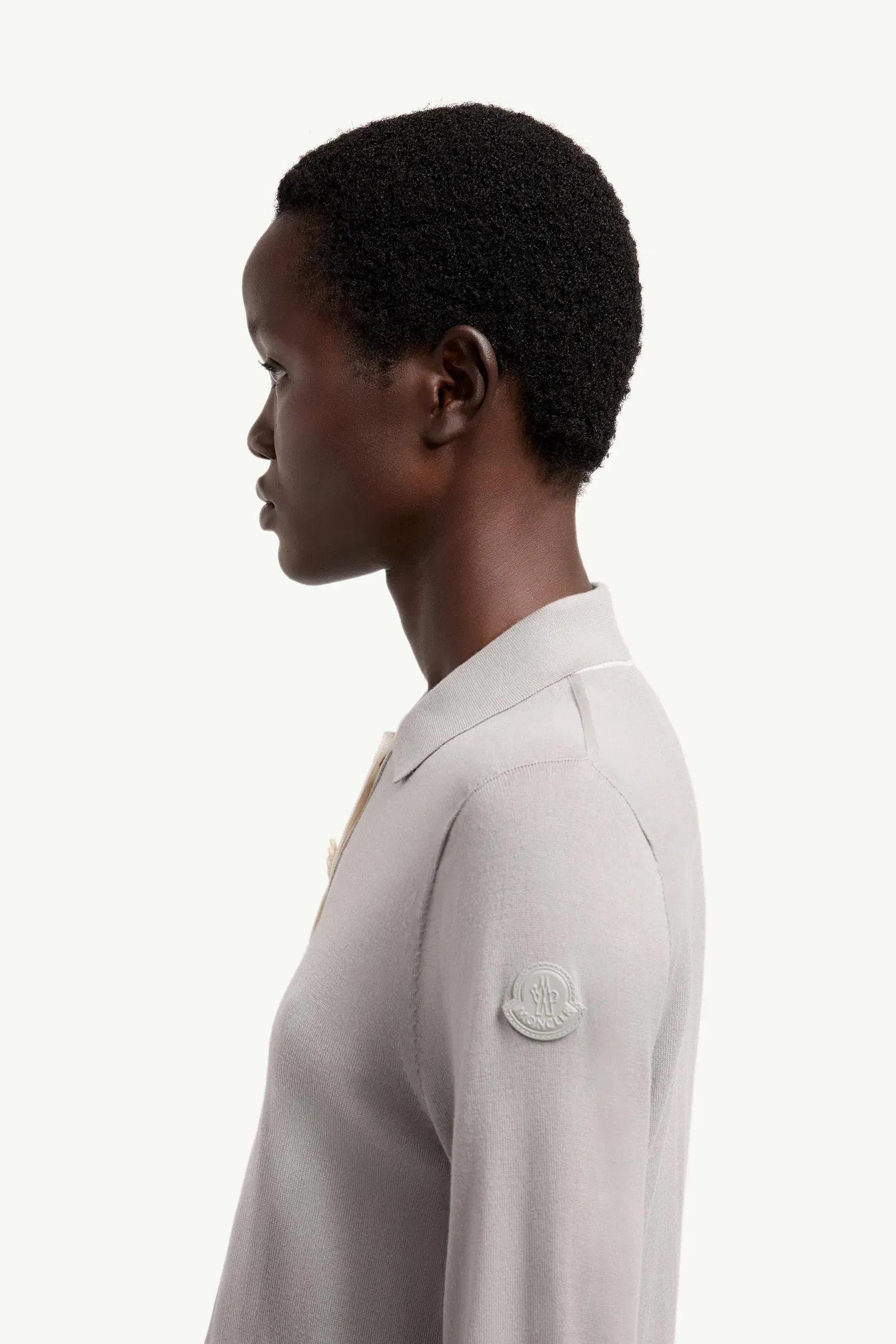 Moncler Wool Long Sleeve Polo Shirt Grey Grey