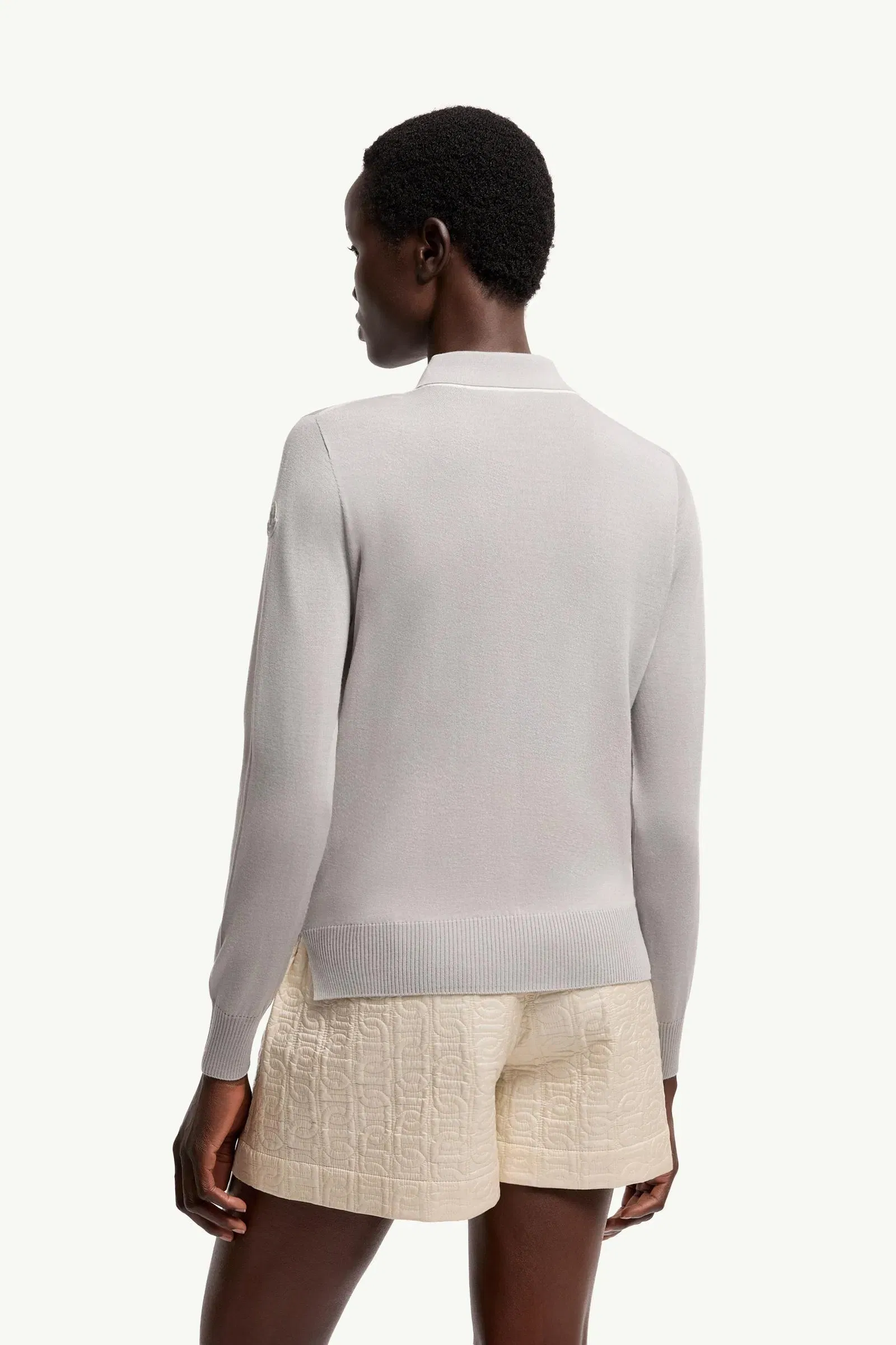 Moncler Wool Long Sleeve Polo Shirt Grey Grey