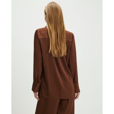 Brown Satin Striped Crinkle Blouse