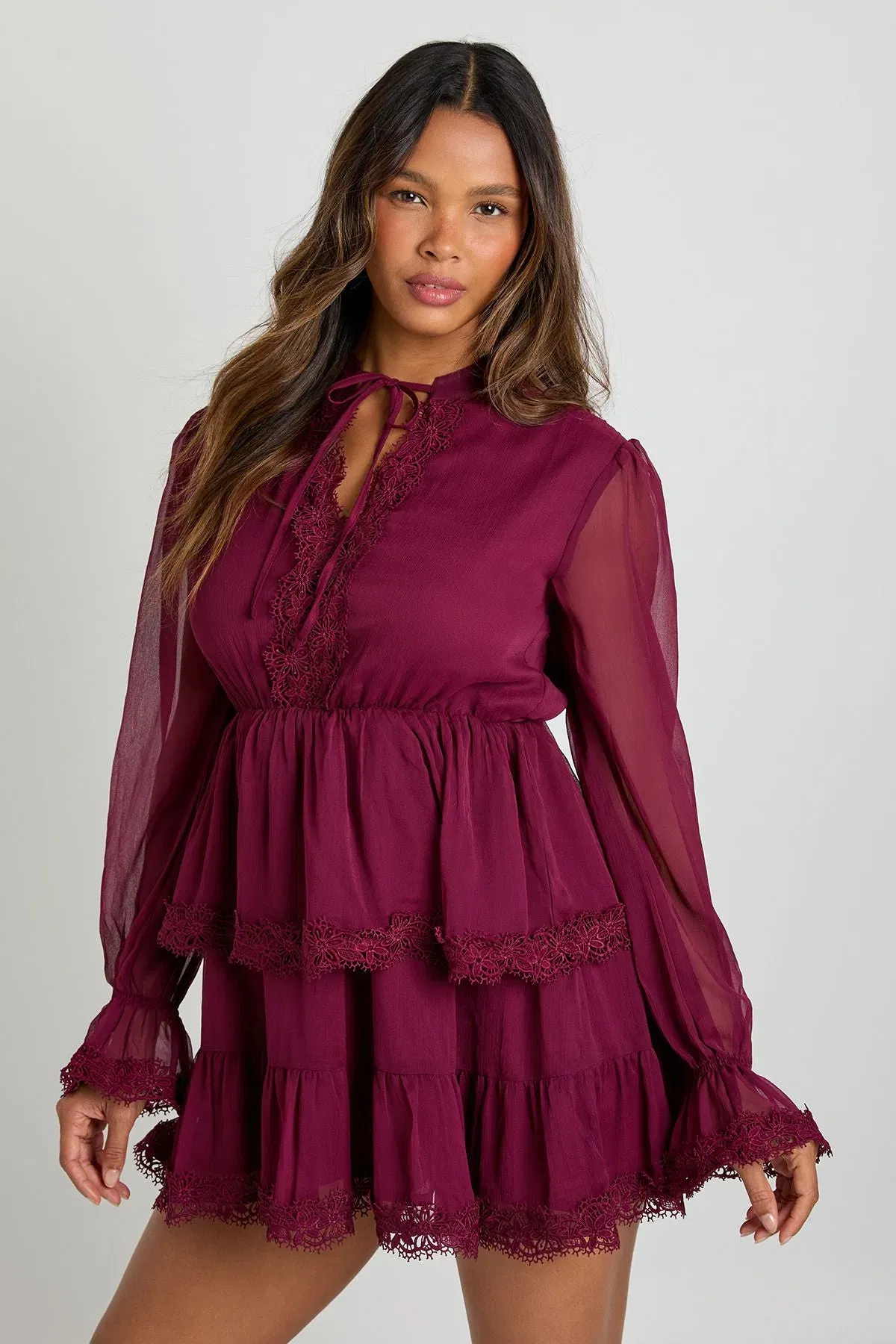 Chiffon Lace Detail Smock Dress