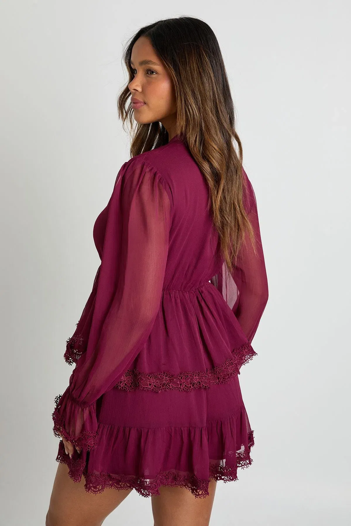 Chiffon Lace Detail Smock Dress