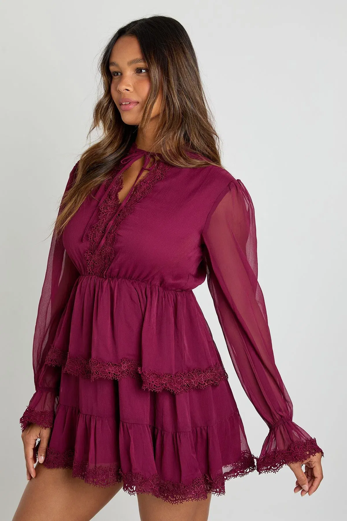 Chiffon Lace Detail Smock Dress