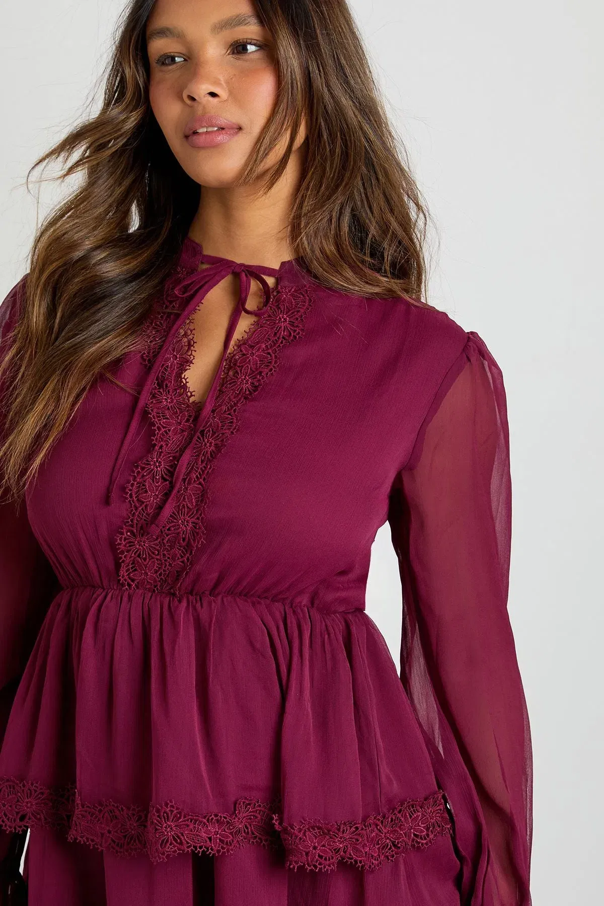 Chiffon Lace Detail Smock Dress