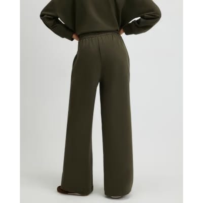 Khaki Jersey Tailored Wide Leg Trousers