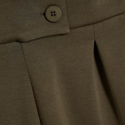 Khaki Jersey Tailored Wide Leg Trousers