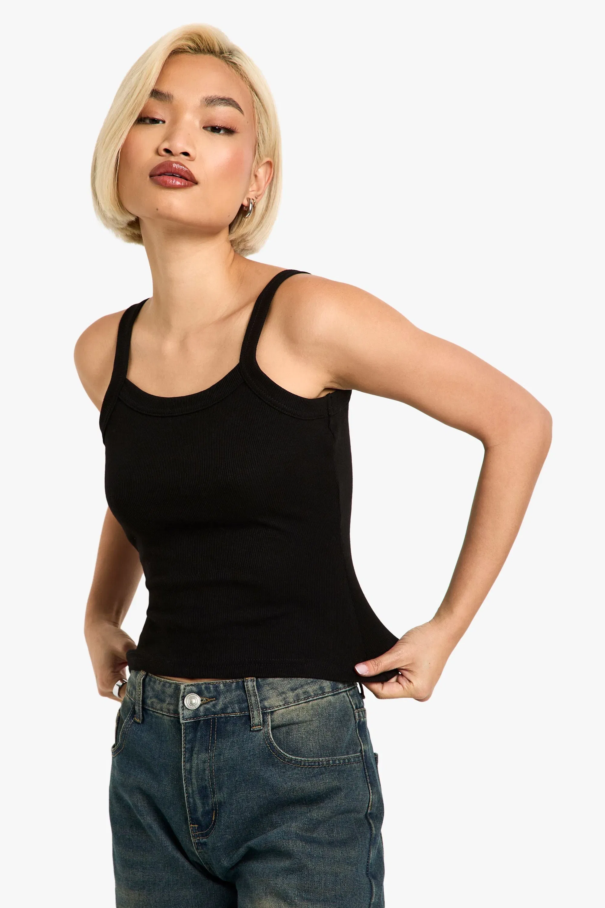 Rib Thick Binding Curved Strap Vest