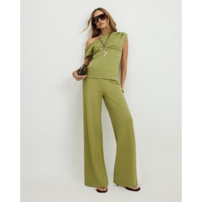 Green Ponte Wide Leg Trousers