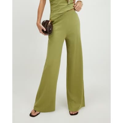 Green Ponte Wide Leg Trousers