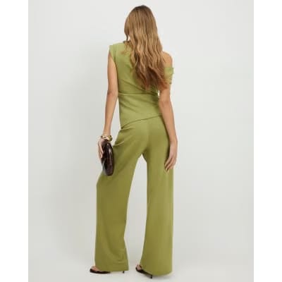 Green Ponte Wide Leg Trousers