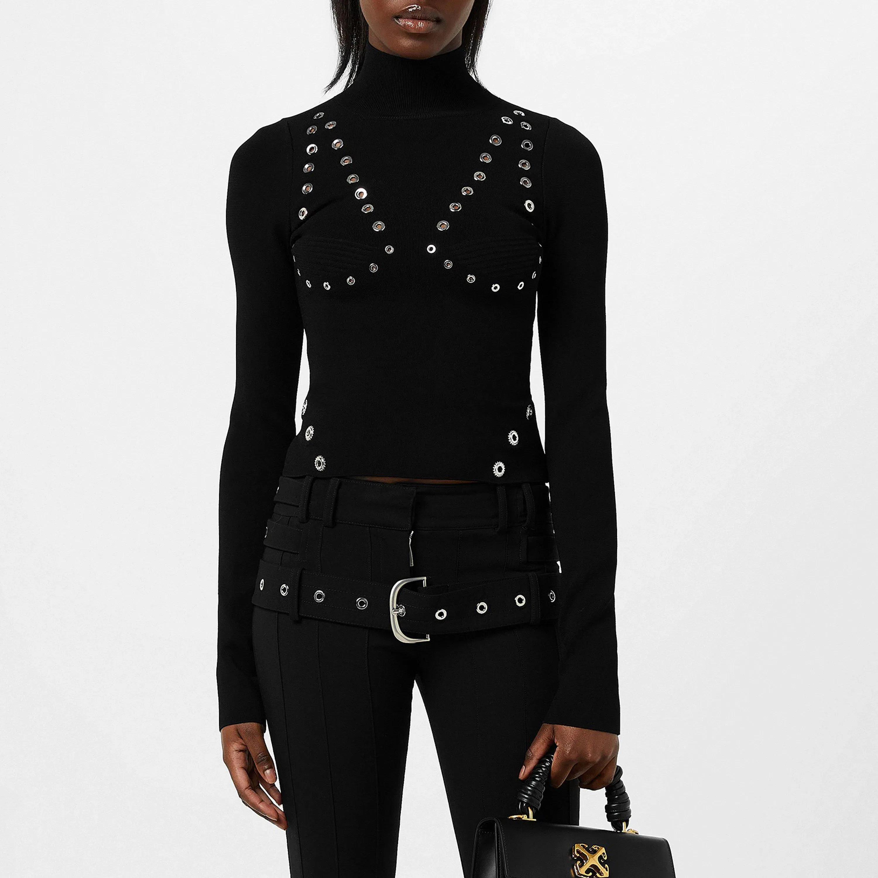 Eylts Mock Neck Viscose Long Sleeve Embellished Jumper