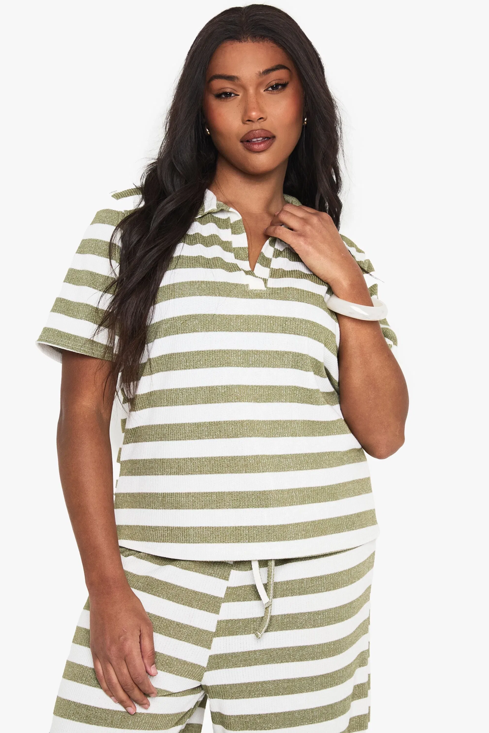 Plus V Neck Collared Knitted Top