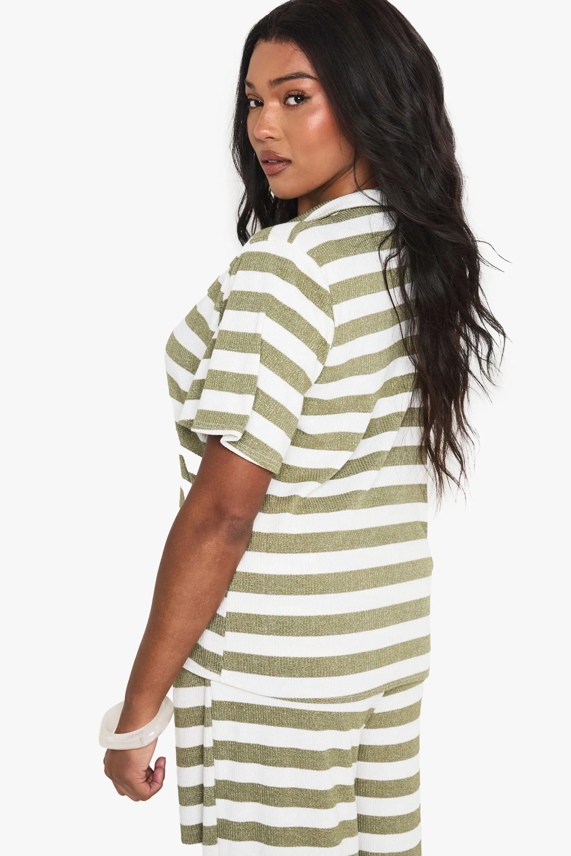 Plus V Neck Collared Knitted Top