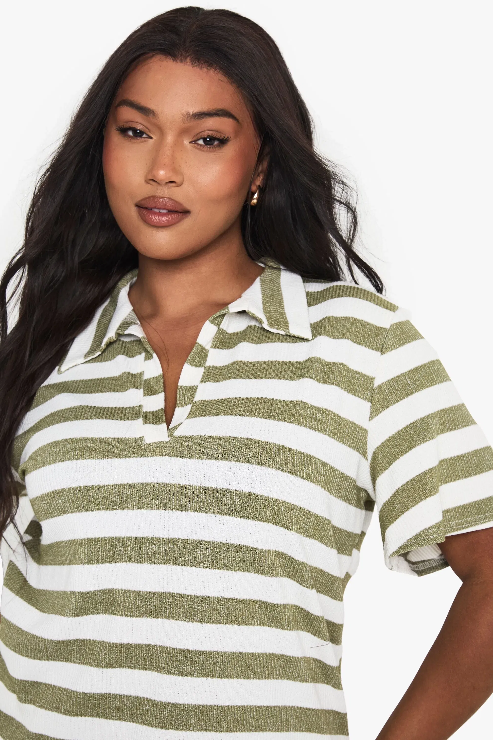 Plus V Neck Collared Knitted Top